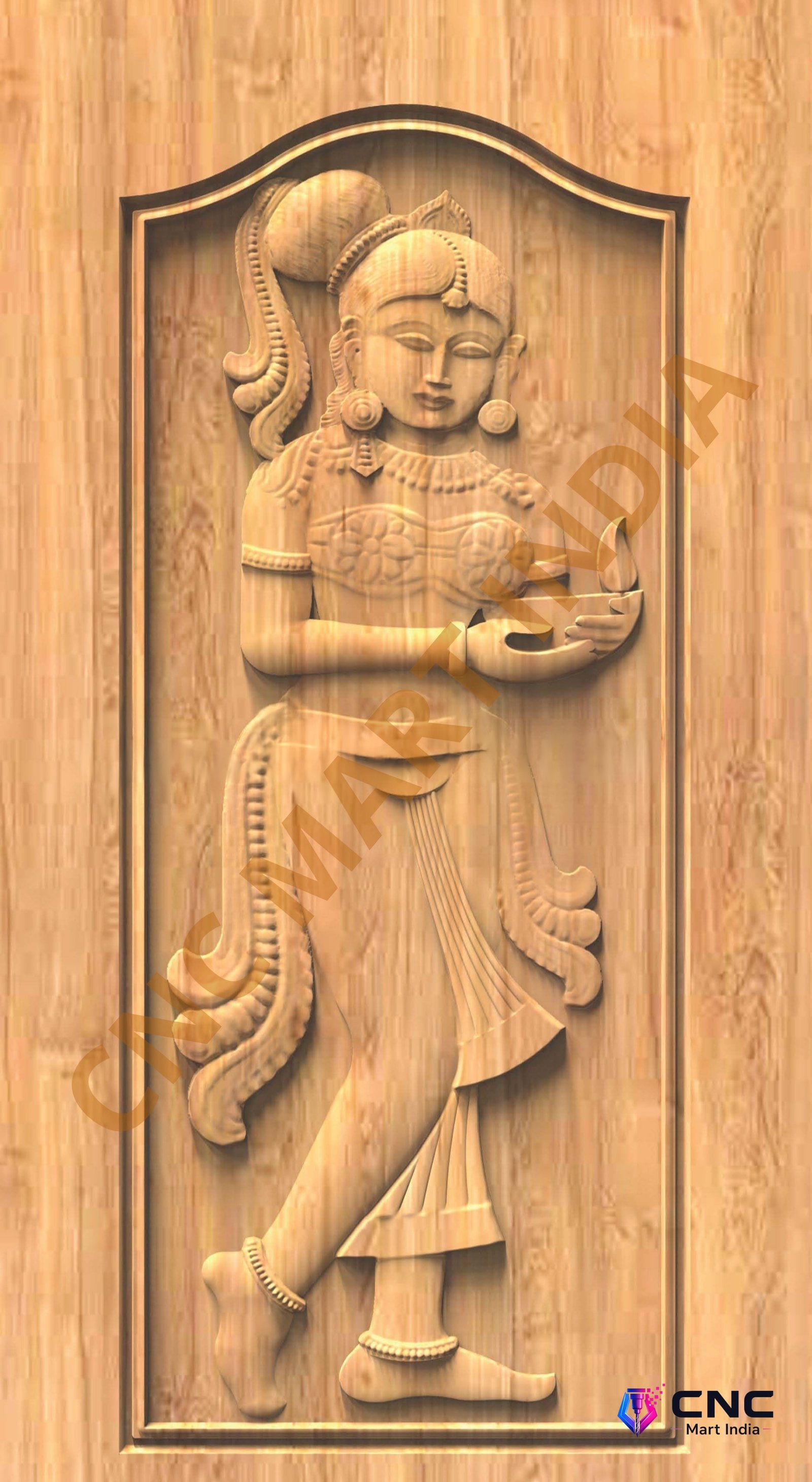 GSK EMBOSSING - EMD-69 Traditional Lady Diya Holder Door 3D Model
